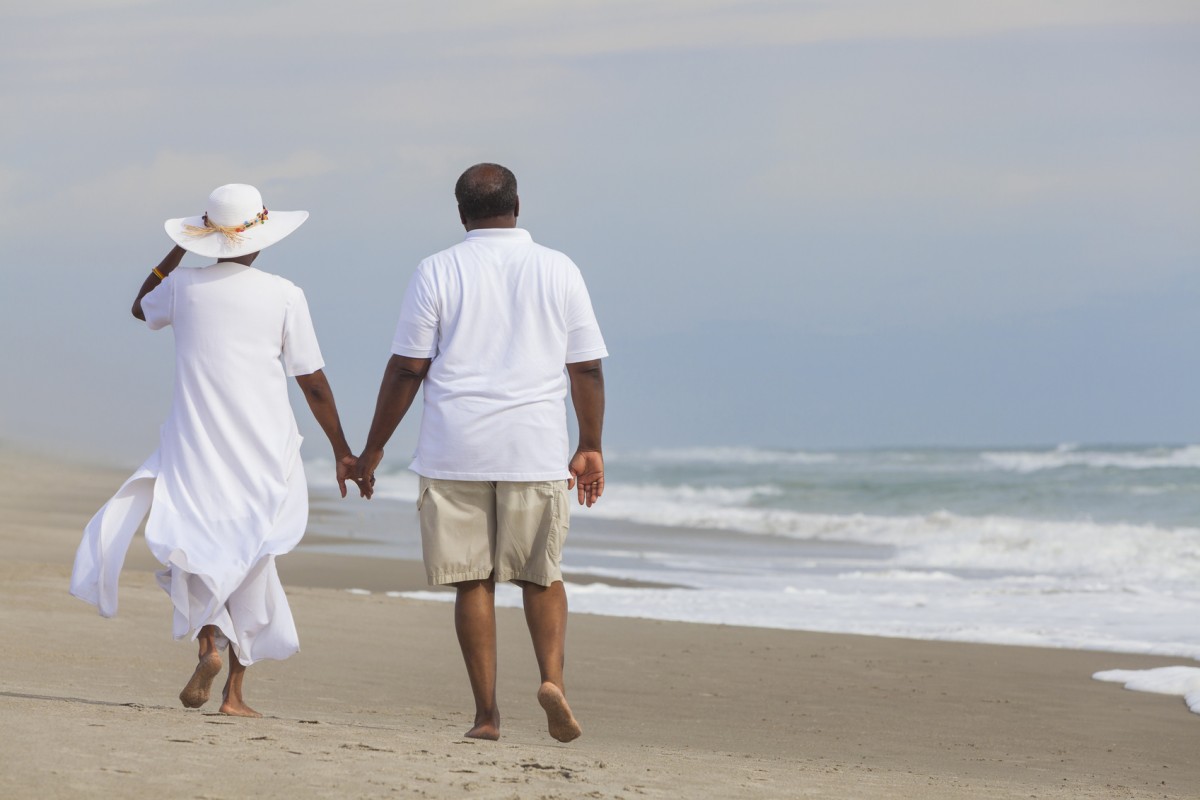 Retired couple on the beach.